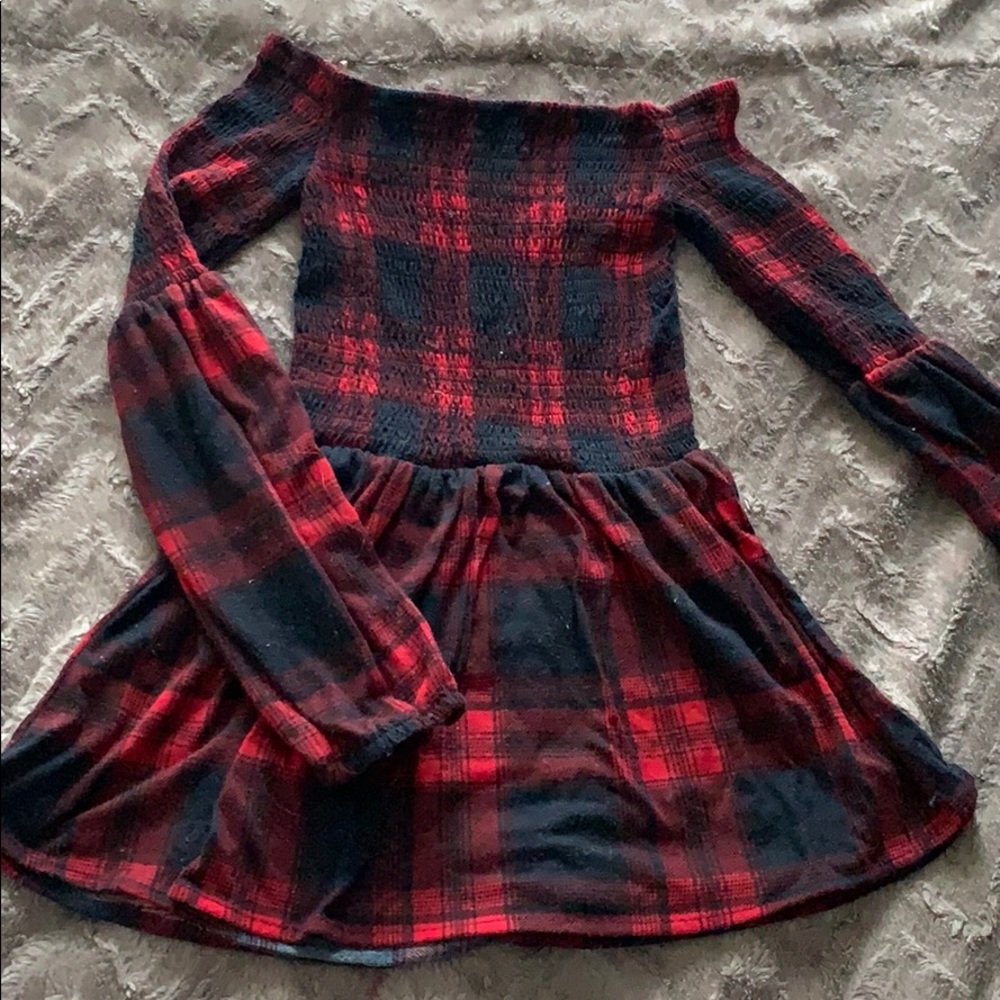 Plaid off the shoulder shirt